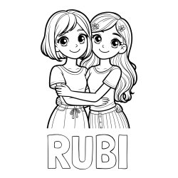 Online izdelana pobarvanka - Pobarvanka imena RUBI in pobarvanka ljubkih prijateljic
