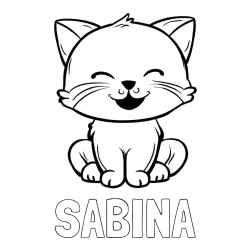 Online izdelana pobarvanka - Pobarvanka imena SABINA in pobarvanka prikupne mačke