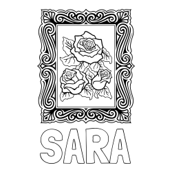 Online izdelana pobarvanka - Pobarvanka imena SARA in pobarvanka  uokvirjene slike vrtnic