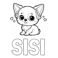 Online izdelana pobarvanka - Pobarvanka imena SISI in pobarvanka čivave