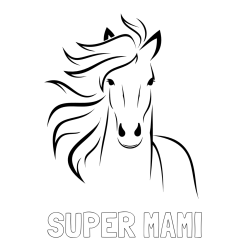 Online izdelana pobarvanka - Pobarvanka imena SUPER MAMI in lepa pobarvanka konja