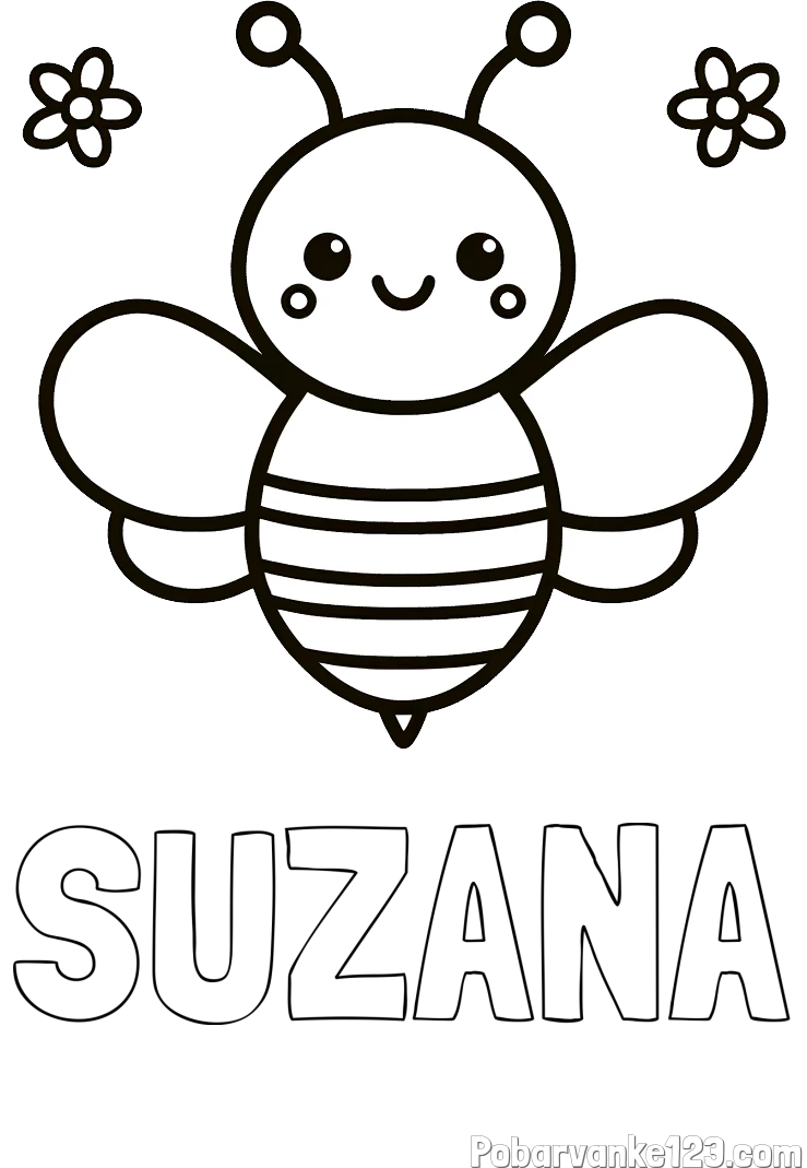 Pobarvanka imena SUZANA in otroška pobarvanka čebele