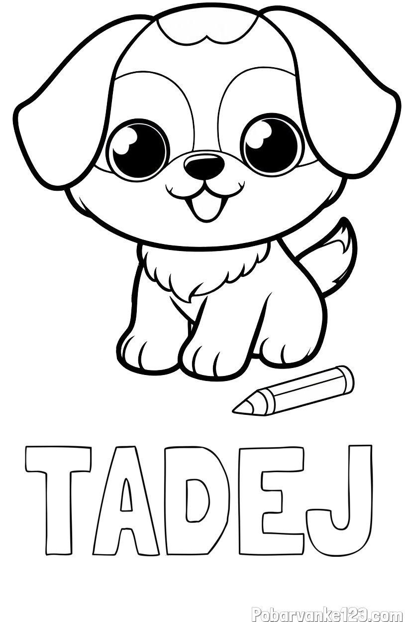 Pobarvanka imena TADEJ in pobarvanka prikupnega kužka