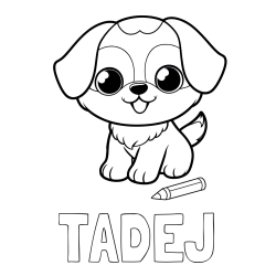 Online izdelana pobarvanka - Pobarvanka imena TADEJ in pobarvanka prikupnega kužka