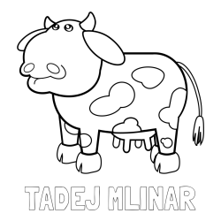 Pobarvanka imena TADEJ MLINAR in otroška pobarvanka smešne krave