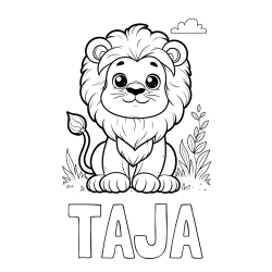 Online izdelana pobarvanka - Pobarvanka imena TAJA in pobarvanka ljubkega leva
