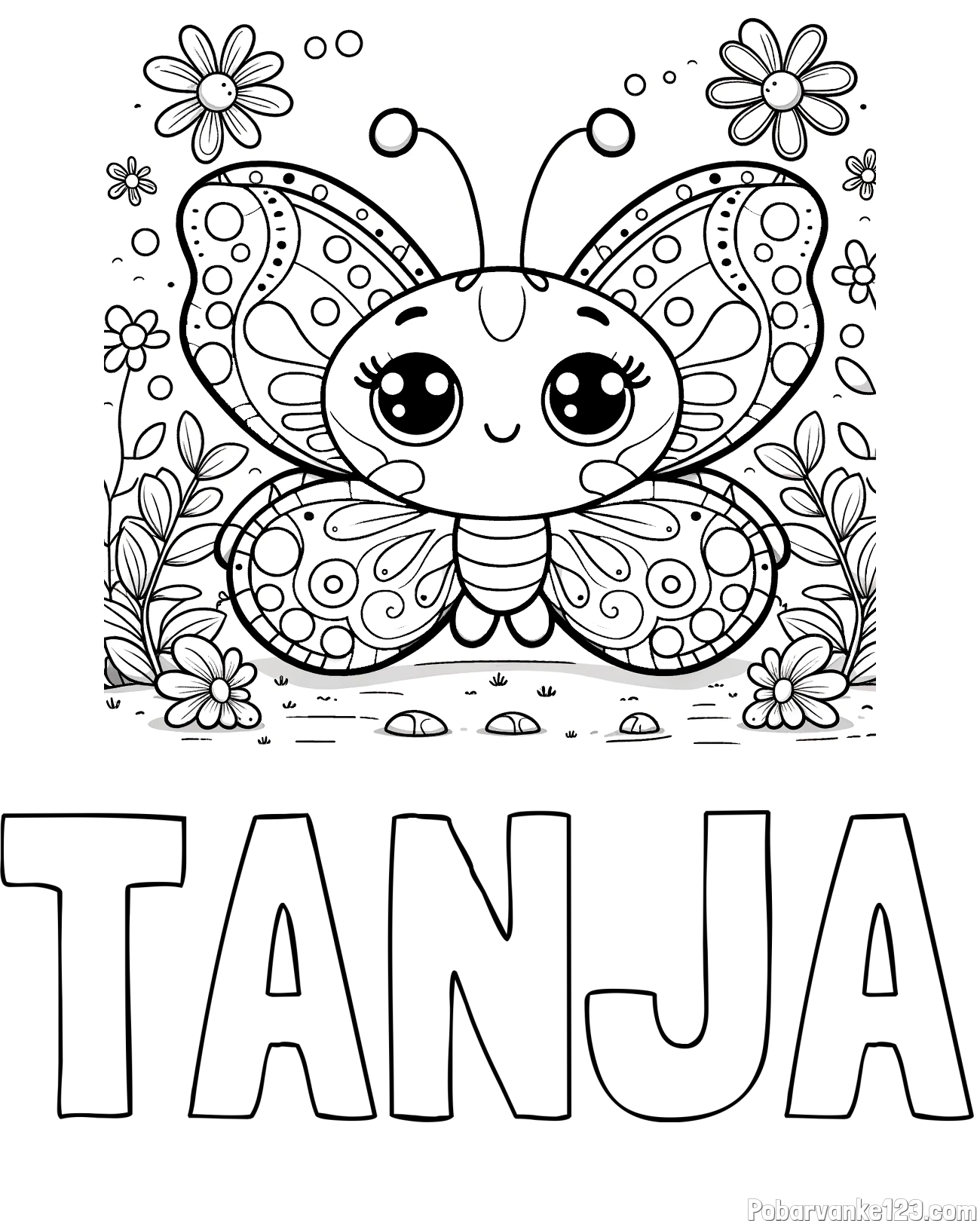 Pobarvanka imena TANJA in pobarvanka ljubkega metuljčka