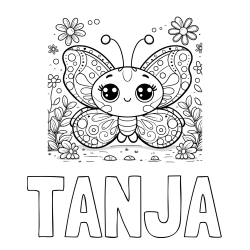 Online izdelana pobarvanka - Pobarvanka imena TANJA in pobarvanka ljubkega metuljčka
