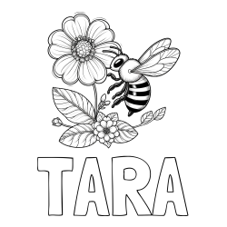Online izdelana pobarvanka - Pobarvanka imena TARA in otroška pobarvanka čebelice in rožice