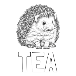 Online izdelana pobarvanka - Pobarvanka imena TEA in pobarvanka nasmejanega ježa