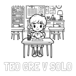 Online izdelana pobarvanka - Pobarvanka imena TEO GRE V ŠOLO in pobarvanka učenca v učilnici