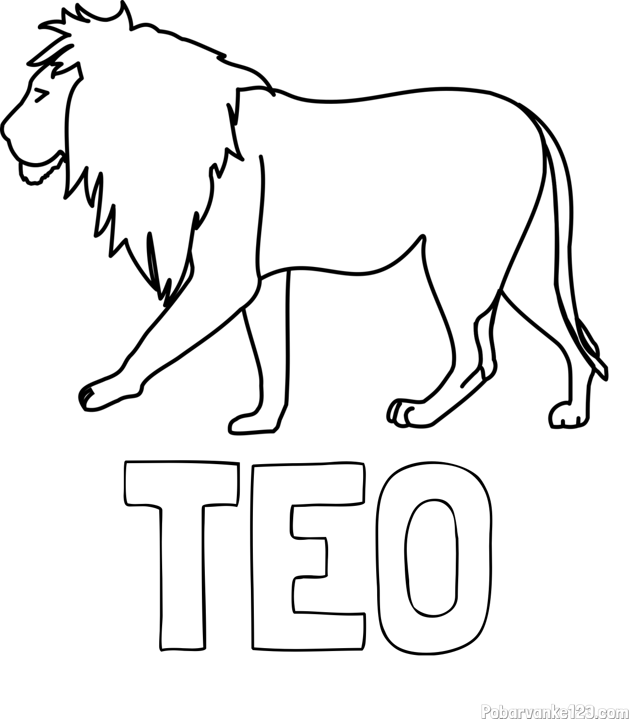 Pobarvanka imena TEO in otroška pobarvanka leva