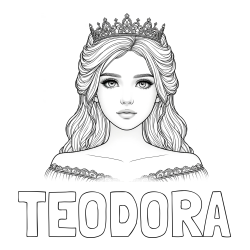 Online izdelana pobarvanka - Pobarvanka imena TEODORA in pobarvanka prikupne princeske s čudovitimi očmi