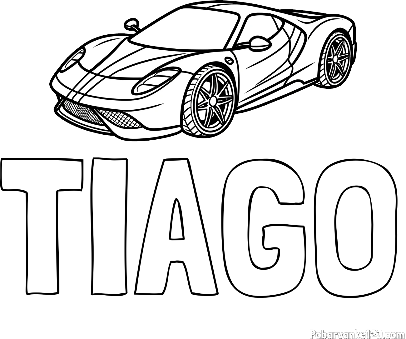 Pobarvanka imena TIAGO in pobarvanka dirkalnega avtomobila