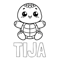 Online izdelana pobarvanka - Pobarvanka imena TIJA in otroška pobarvanka ljubke in nasmejane želvice