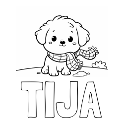 Online izdelana pobarvanka - Pobarvanka imena TIJA in pobarvanka prikupnega psička