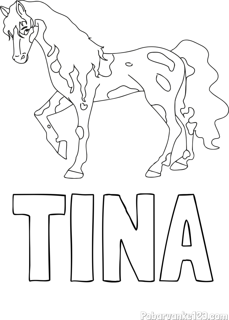 Pobarvanka imena TINA in pobarvanka lisastega konja