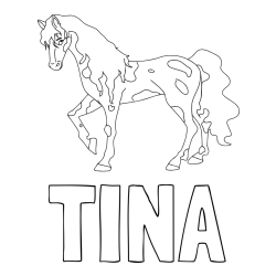 Online izdelana pobarvanka - Pobarvanka imena TINA in pobarvanka lisastega konja