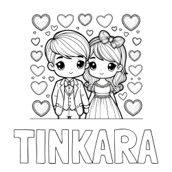 Online izdelana pobarvanka - Pobarvanka imena TINKARA in pobarvanka dveh zaljubljencev s srčki