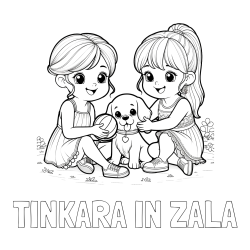 Online izdelana pobarvanka - Pobarvanka imena TINKARA IN ZALA in pobarvanka prijateljic s kužkom