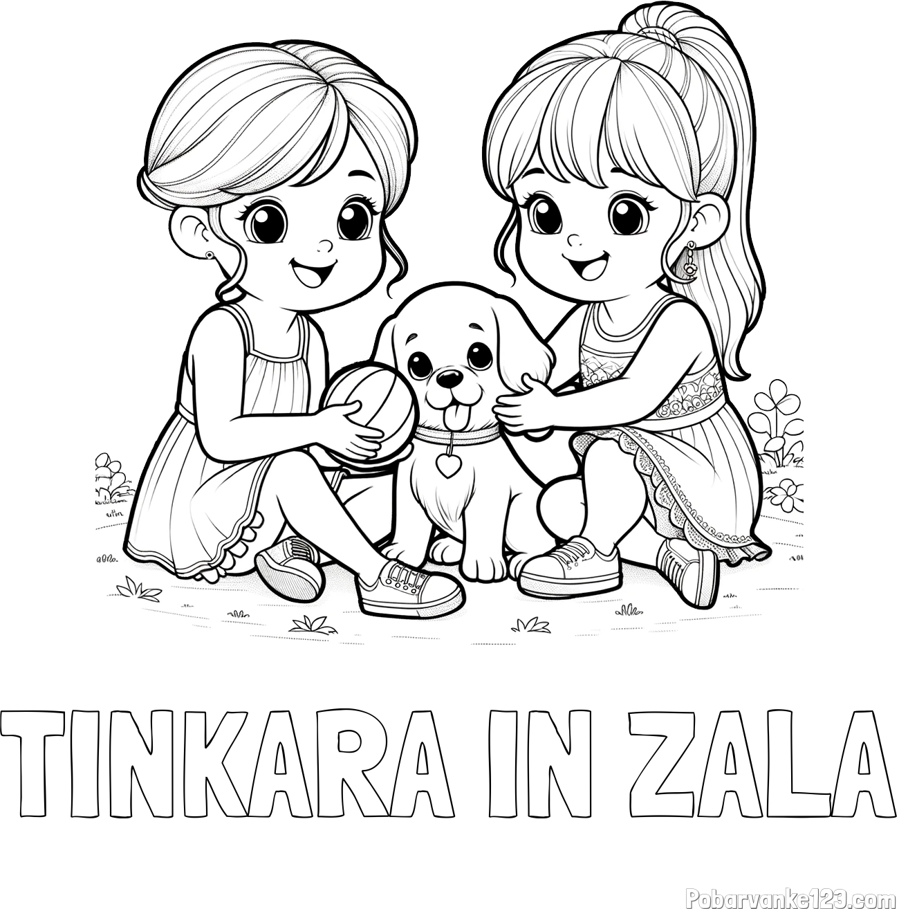 Pobarvanka imena TINKARA IN ZALA in pobarvanka prijateljic s kužkom