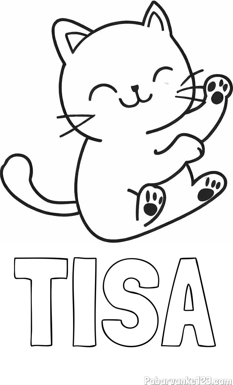 Pobarvanka imena TISA in pobarvanka razigranega mucka