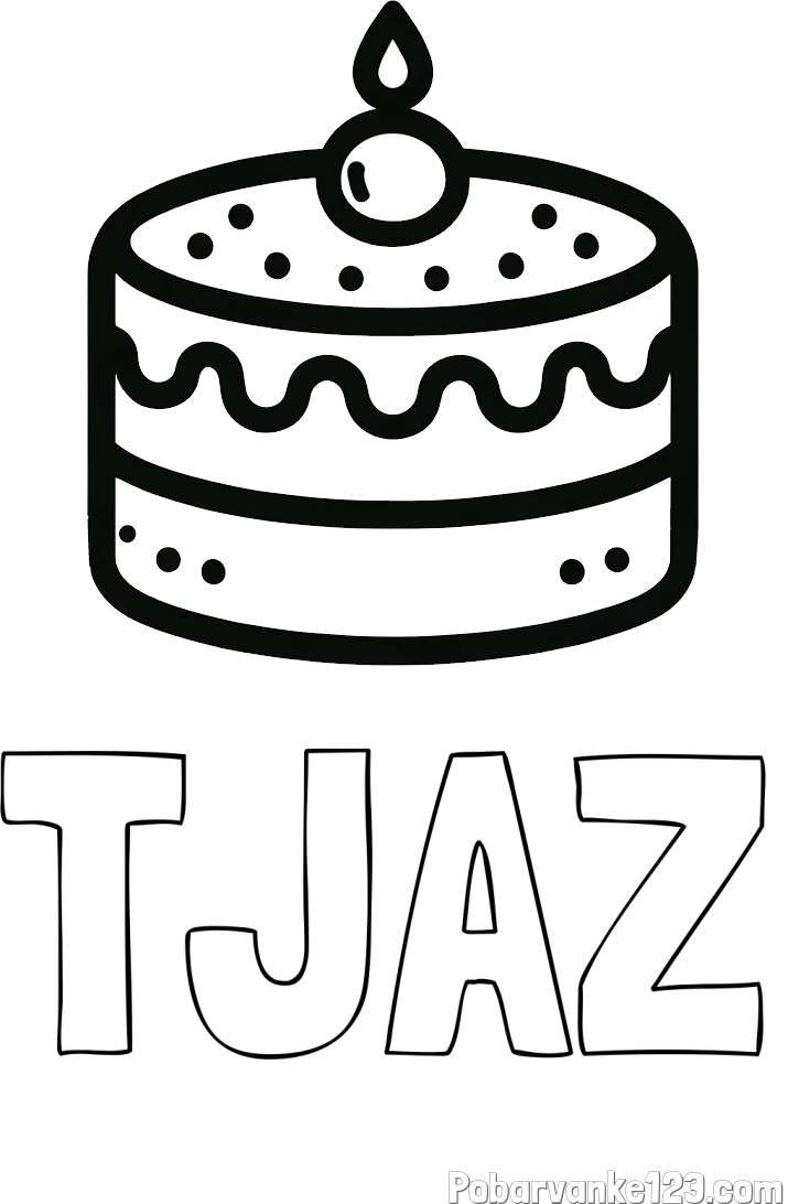 Pobarvanka imena TJAŽ in otroška pobarvanka majhne torte