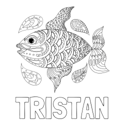 Online izdelana pobarvanka - Pobarvanka imena TRISTAN in pobarvanka pisane ribe