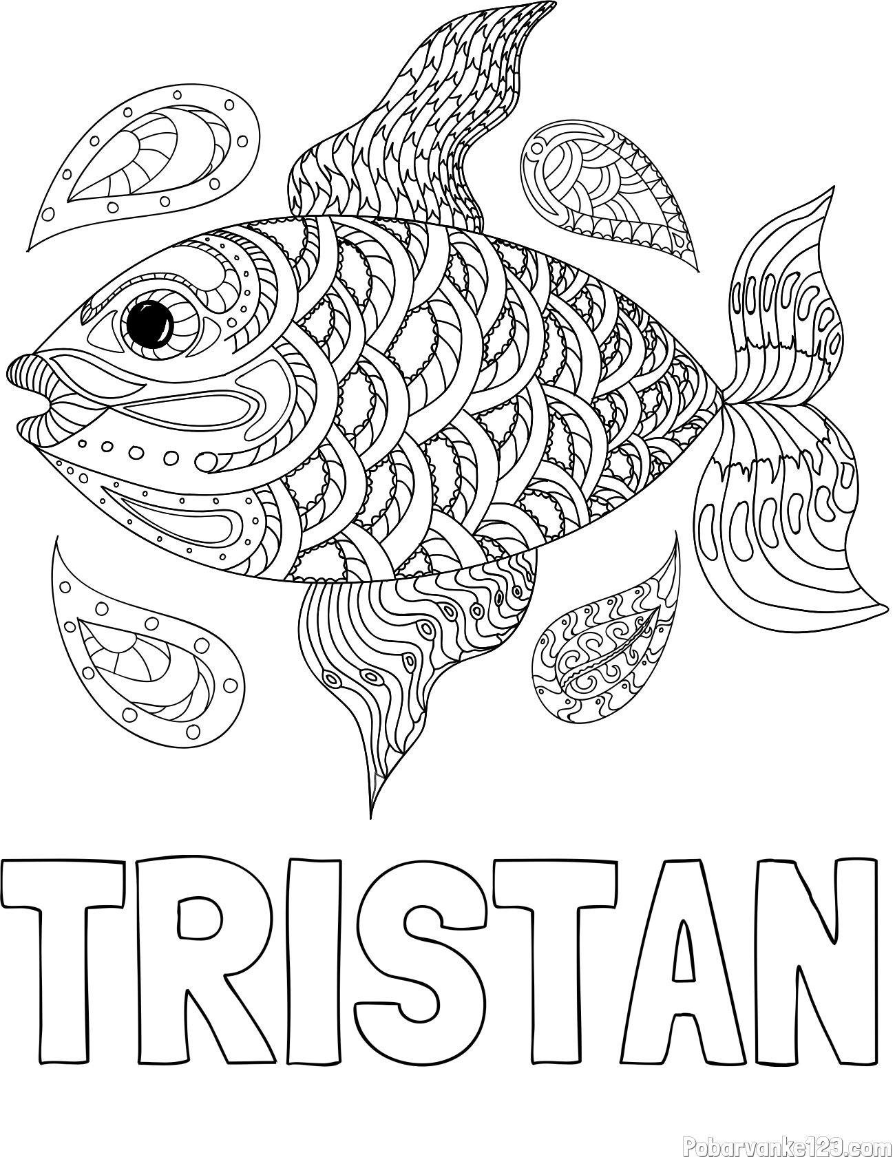 Pobarvanka imena TRISTAN in pobarvanka pisane ribe
