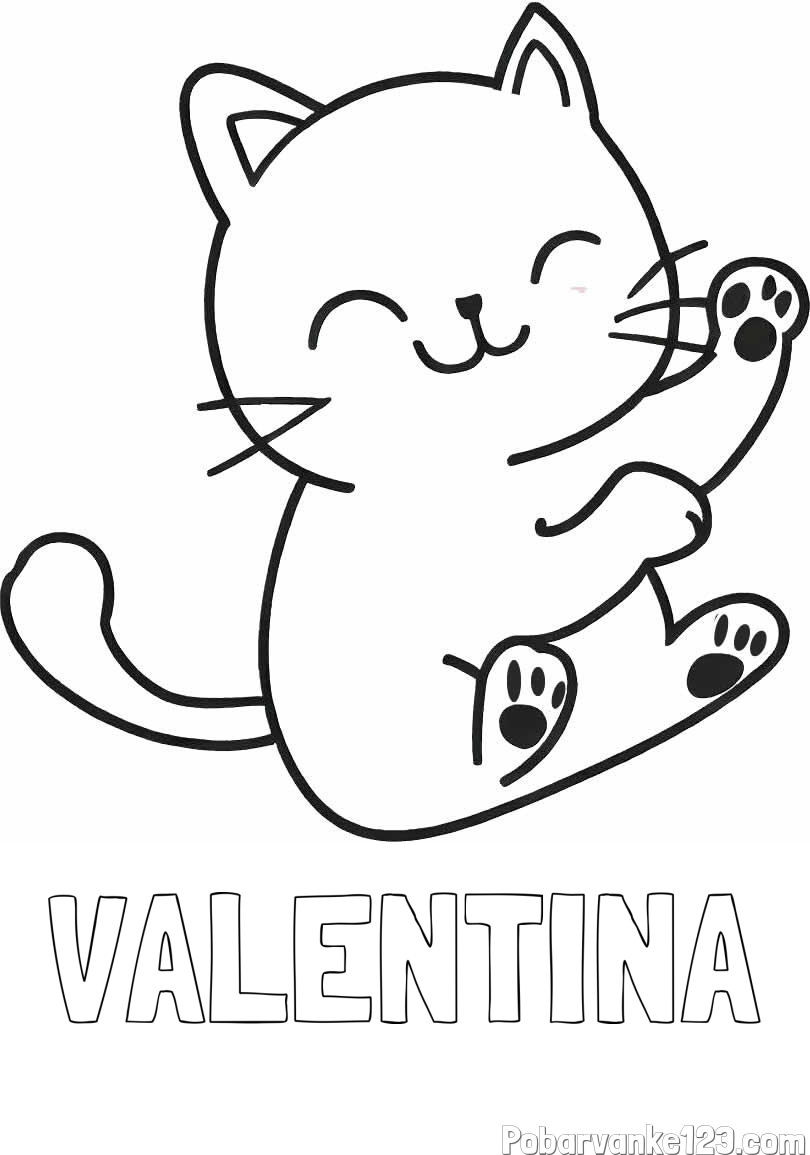 Pobarvanka imena VALENTINA in pobarvanka razigranega mucka