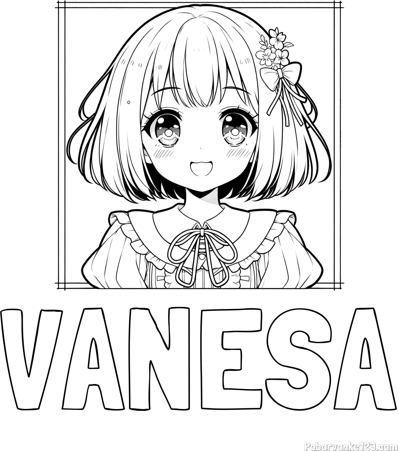 Pobarvanka imena VANESA in pobarvanka ljubke punčke v anime slogu