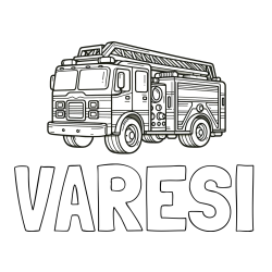 Online izdelana pobarvanka - Pobarvanka imena VARESI in pobarvanka gasilskega avta z veliko podrobnostmi
