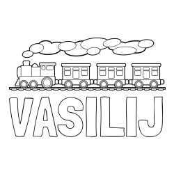 Online izdelana pobarvanka - Pobarvanka imena VASILIJ in pobarvanka vlaka