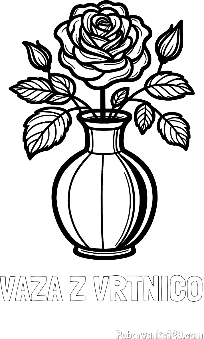 Pobarvanka imena VAZA Z VRTNICO in pobarvanka čudovite vrtnice v vazi