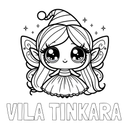 Online izdelana pobarvanka - Pobarvanka imena VILA TINKARA in pobarvanka ljubke čarobne vile z velikimi očmi