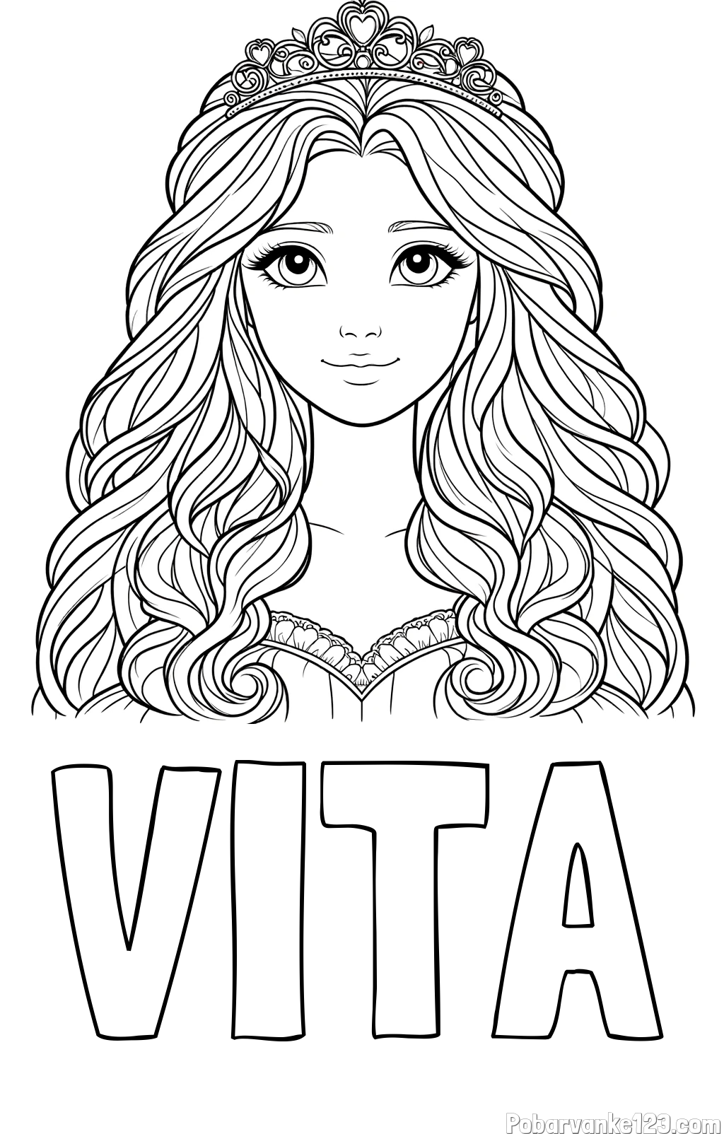 Pobarvanka imena VITA in pobarvanka ljubke princese z bujnimi lasmi