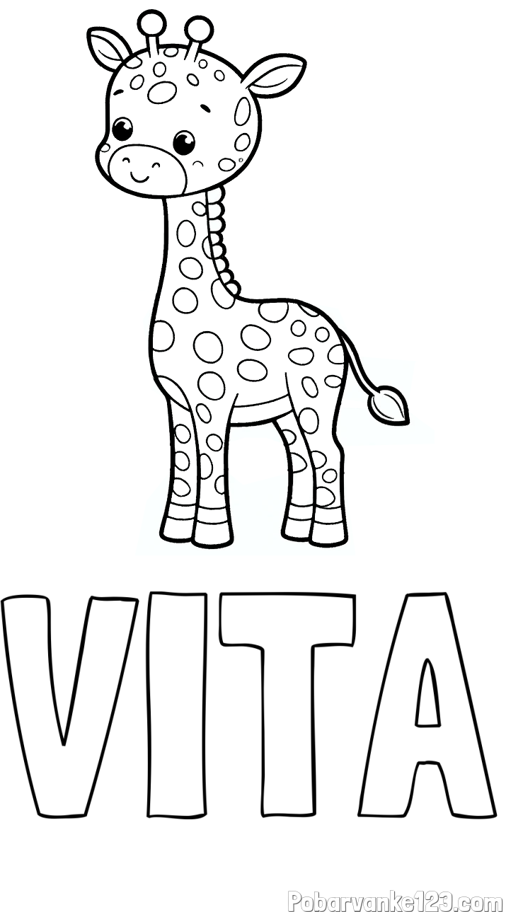 Pobarvanka imena VITA in pobarvanka ljubke žirafe