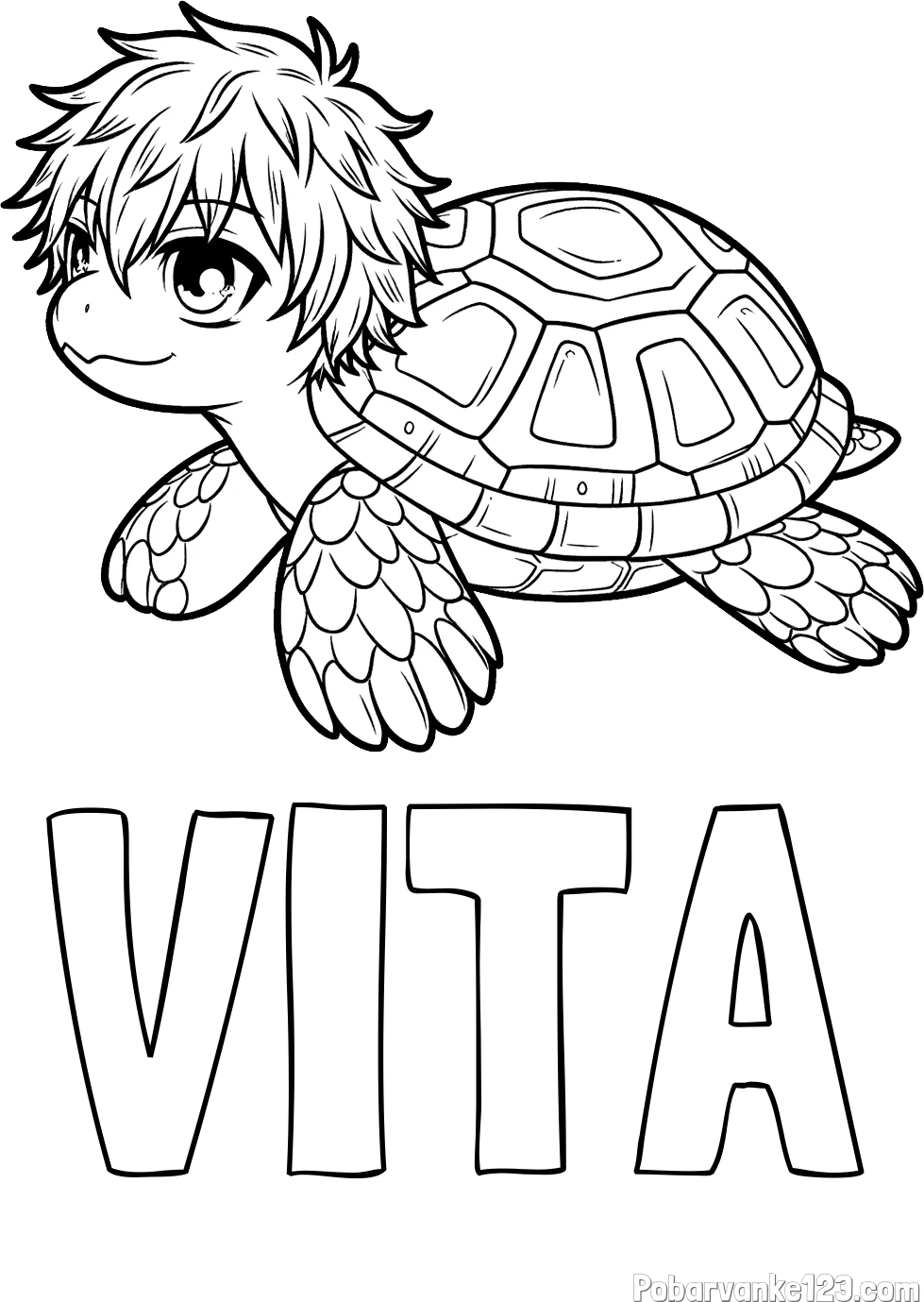 Pobarvanka imena VITA in pobarvanka želve v stilu anime