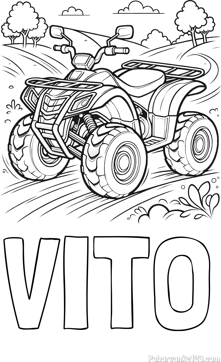Pobarvanka imena VITO in pobarvanka štirikolesnika na cesti
