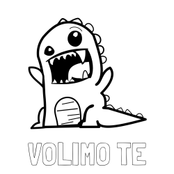 Pobarvanka imena VOLIMO TE in pobarvanka strašnega dinozavra