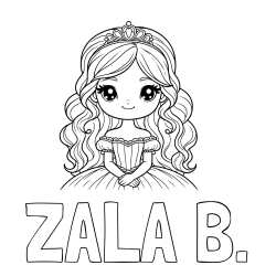 Online izdelana pobarvanka - Pobarvanka imena ZALA B. in pobarvanka ljubke princese