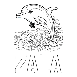 Online izdelana pobarvanka - Pobarvanka imena ZALA in pobarvanka ljubkega delfina