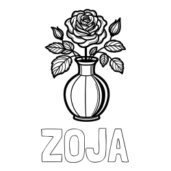 Online izdelana pobarvanka - Pobarvanka imena ZOJA in pobarvanka čudovite vrtnice v vazi