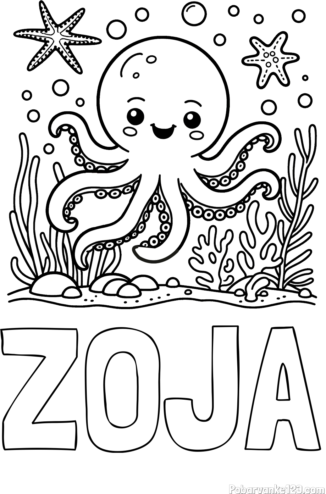 Pobarvanka imena ZOJA in pobarvanka hobotnice