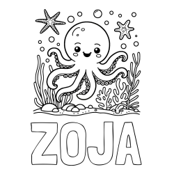 Online izdelana pobarvanka - Pobarvanka imena ZOJA in pobarvanka hobotnice
