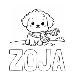 Online izdelana pobarvanka - Pobarvanka imena ZOJA in pobarvanka prikupnega psička