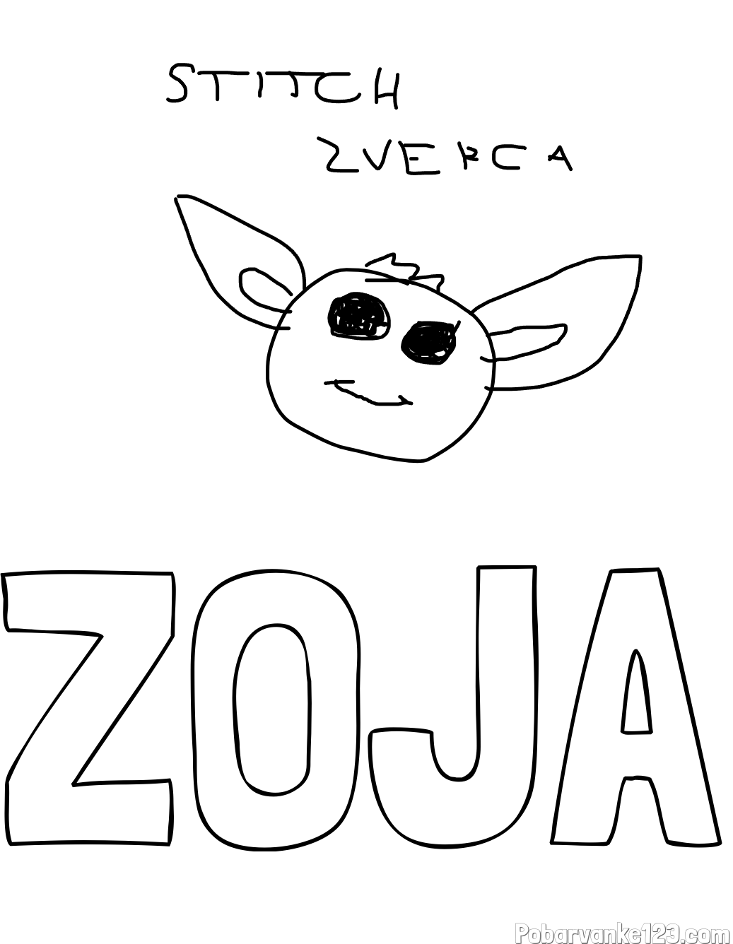 Pobarvanka imena ZOJA in stitch