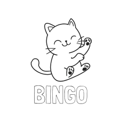 Pobarvana pobarvanka - Pobarvanka imena BINGO in pobarvanka razigranega mucka