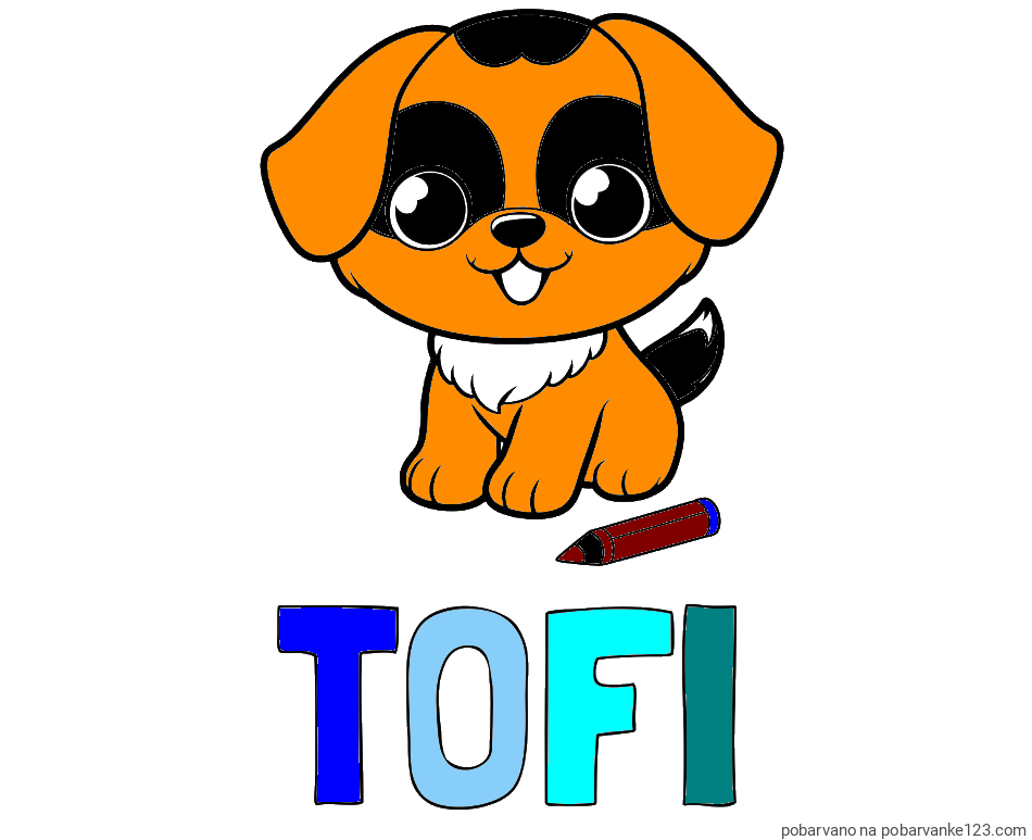 POBARVANA POBARVANKA - Pobarvanka imena TOFI in pobarvanka prikupnega kužka
