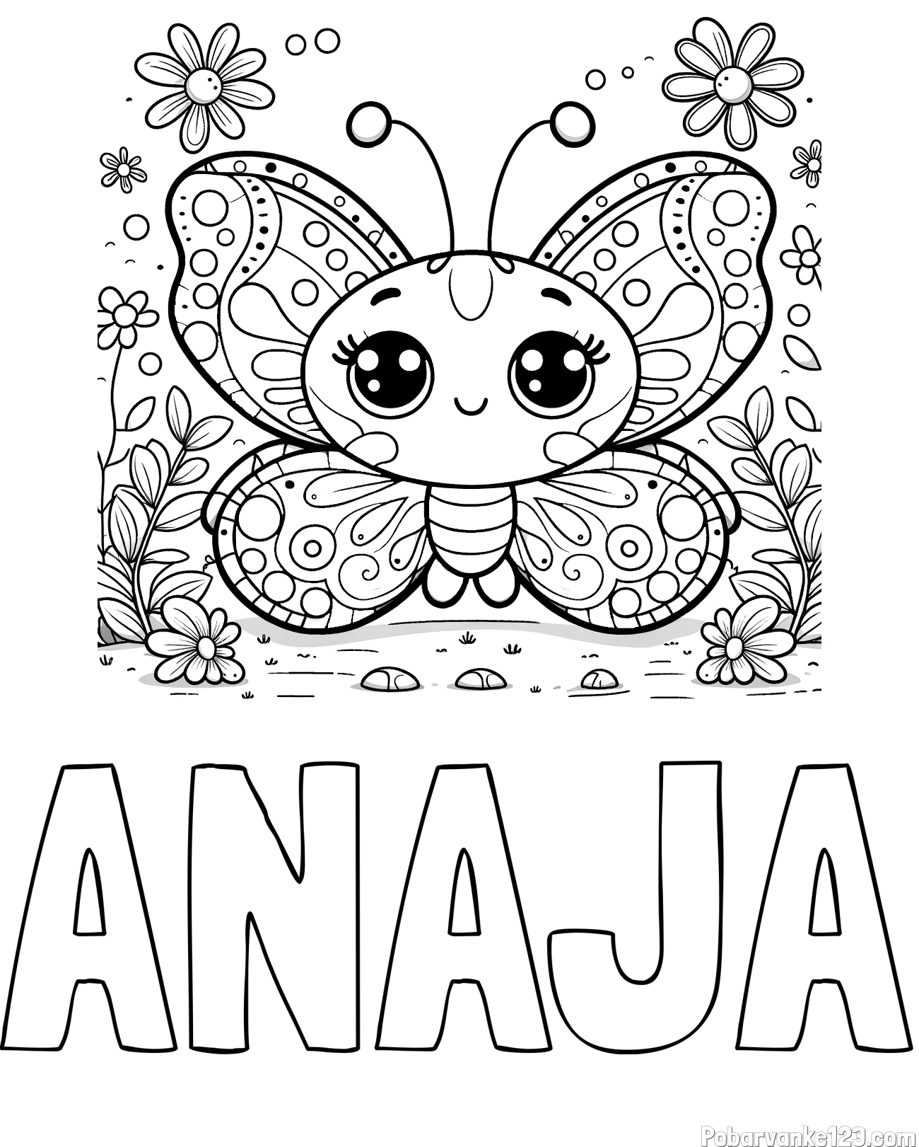 Pobarvanka imena ANAJA in pobarvanka ljubkega metuljčka